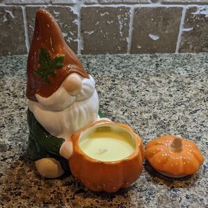 Rachel Ashwell Happy Gnome Candle Pumpkin Lid Fall Autumn Figural New